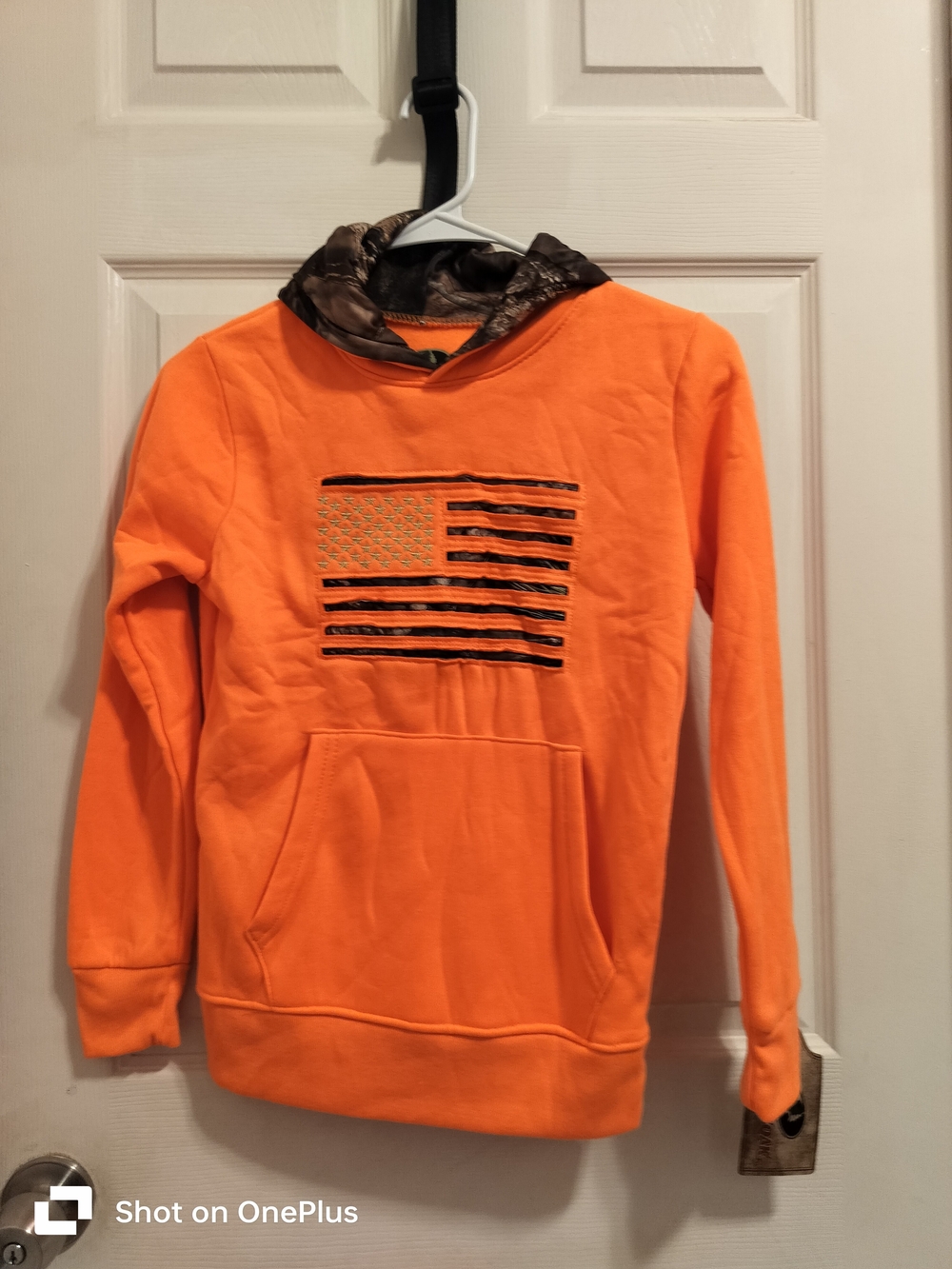 Kids Orange Hooded Sweatshirt with Flag Detail